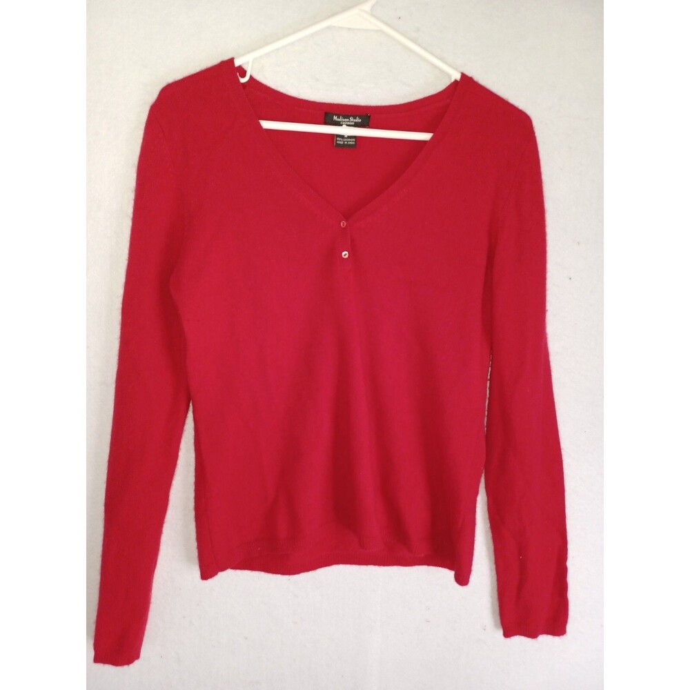 Madison Studio Womens Cashmere Sweater Medium Red Long Sleeves
